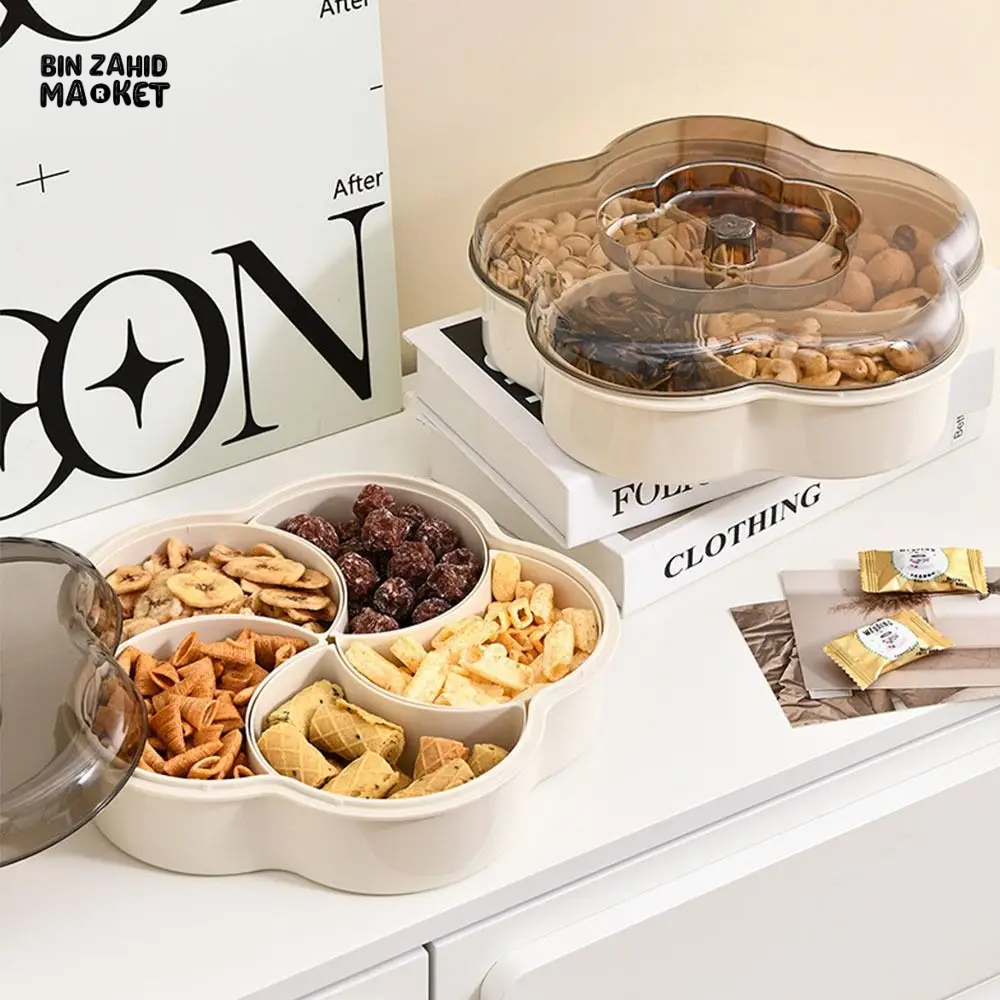 MODERN 5-COMPARTMENT SERVING TRAY WITH LIDS DUST-PROOF & DIVIDED PLATTER BOX LARGE CAPACITY SNACK & CONDIMENT ORGANIZER