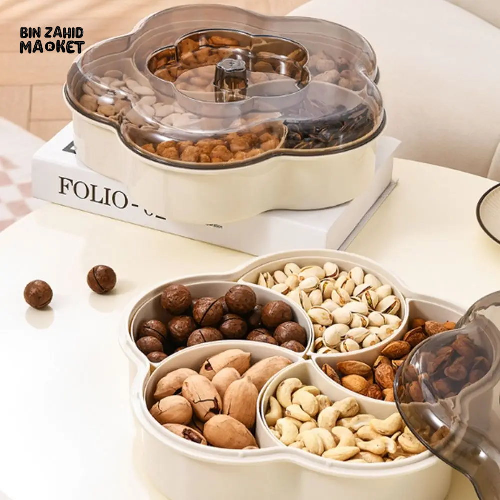 MODERN 5-COMPARTMENT SERVING TRAY WITH LIDS DUST-PROOF & DIVIDED PLATTER BOX LARGE CAPACITY SNACK & CONDIMENT ORGANIZER
