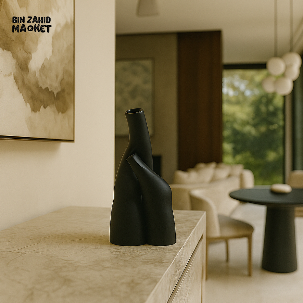 MODERN ABSTRACT CERAMIC VASE LUXURY HOME DECOR SCULPTURE FOR INTERIORS - BLACK