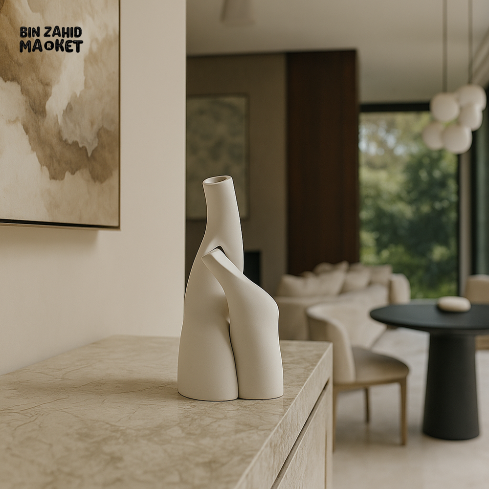 MODERN ABSTRACT CERAMIC VASE LUXURY HOME DECOR SCULPTURE FOR INTERIORS - WHITE