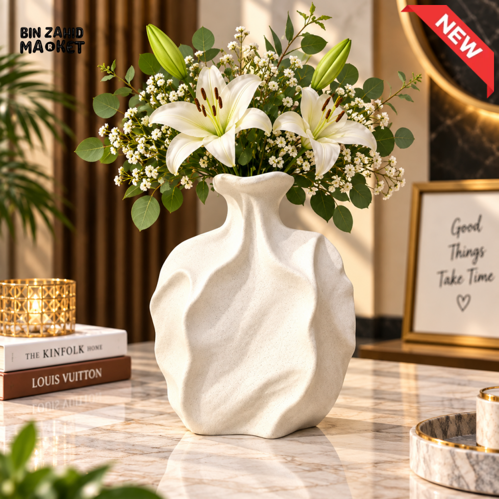 MODERN ABSTRACT RIPPLE DESIGN CERAMIC DECORATIVE FLOWER VASE