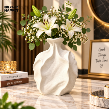 MODERN ABSTRACT RIPPLE DESIGN CERAMIC DECORATIVE FLOWER VASE – Bin