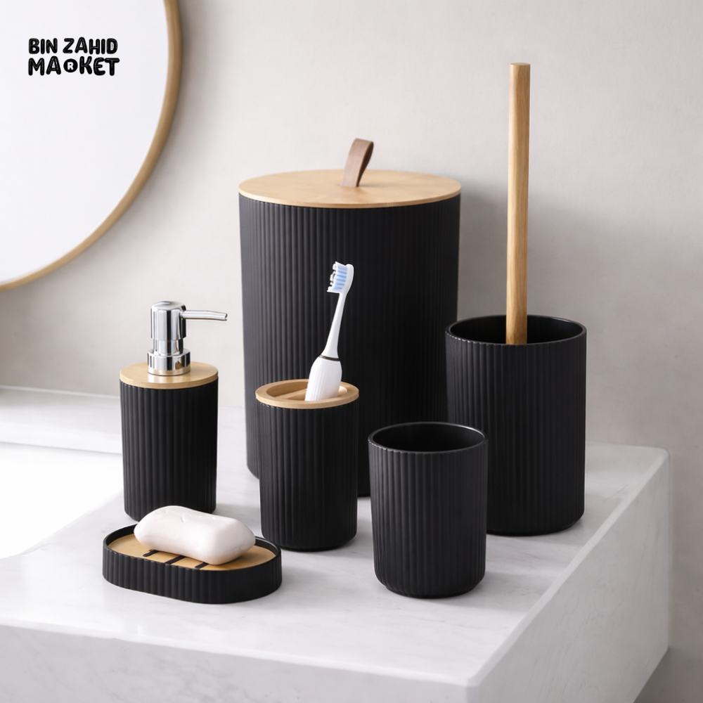 MODERN BATHROOM ACCESSORIES 6 PIECES SET - BLACK