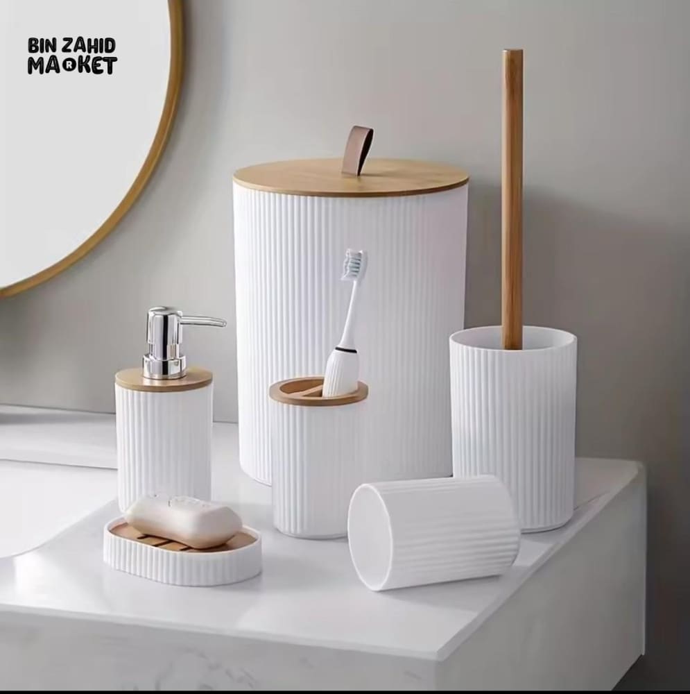 MODERN BATHROOM ACCESSORIES 6 PIECES SET - WHITE
