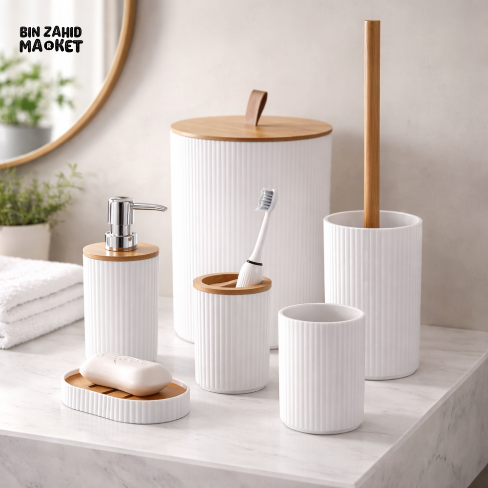 MODERN BATHROOM ACCESSORIES 6 PIECES SET - WHITE