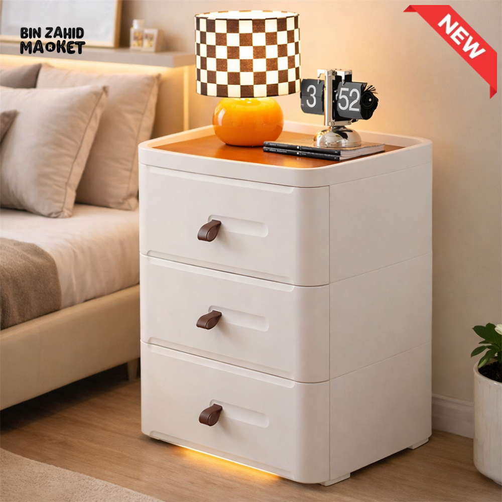 MODERN BEDSIDE TABLE WITH MULTIPLE DRAWERS – SPACE-SAVING BEDROOM STORAGE CABINET - 54CM