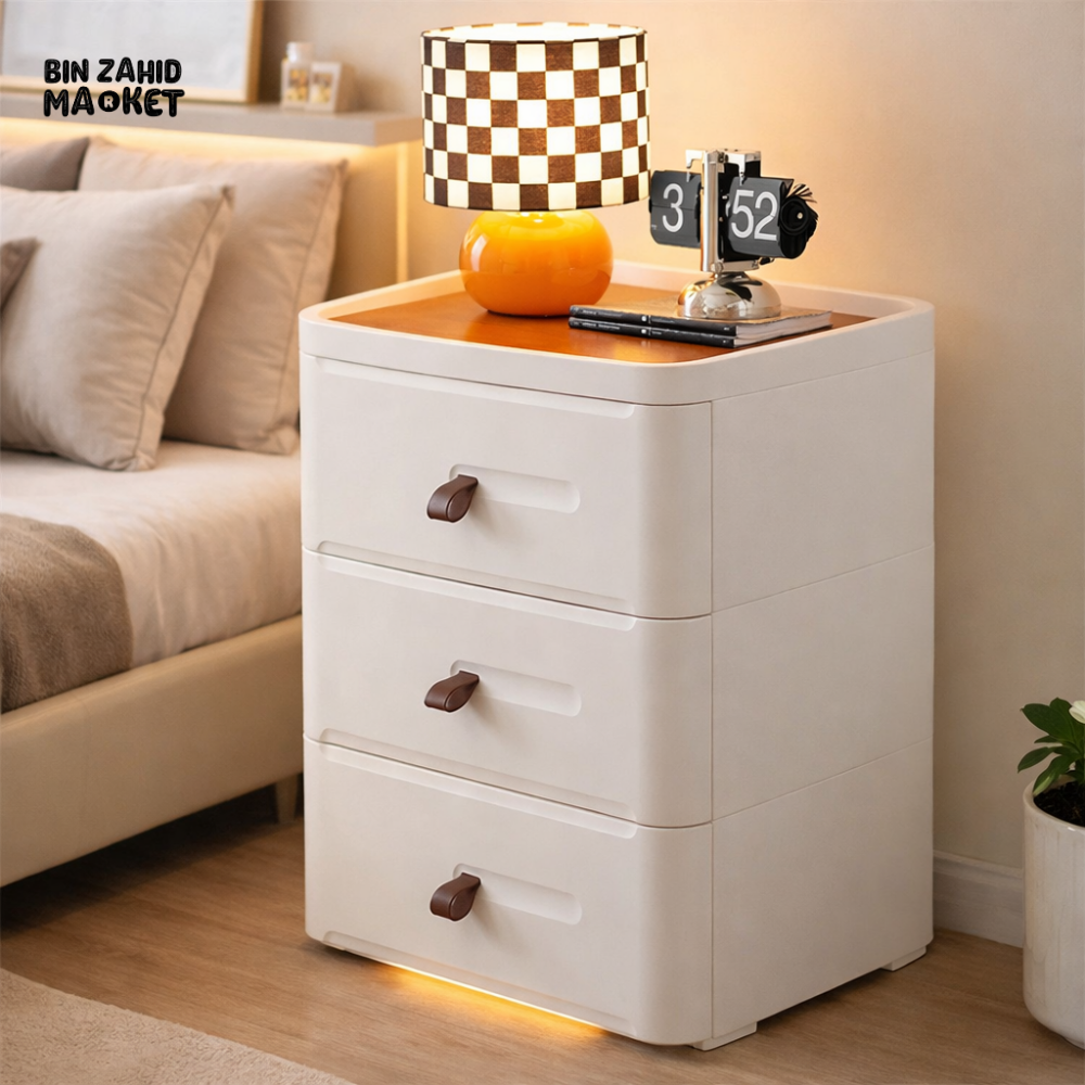 MODERN BEDSIDE TABLE WITH MULTIPLE DRAWERS – SPACE-SAVING BEDROOM STORAGE CABINET - 54CM