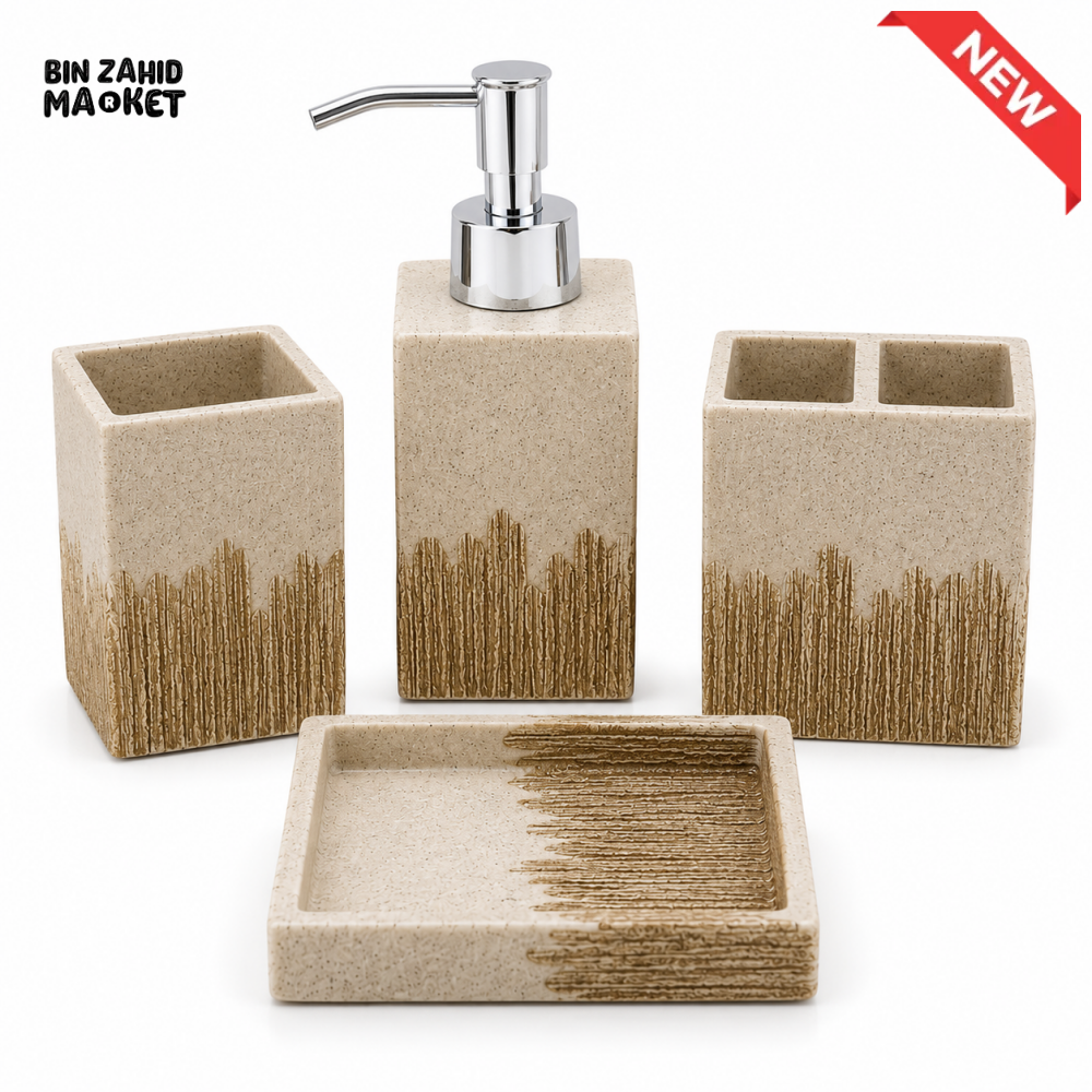 MODERN BEIGE CERAMIC BATHROOM ACCESSORIES SET – 4 PIECES