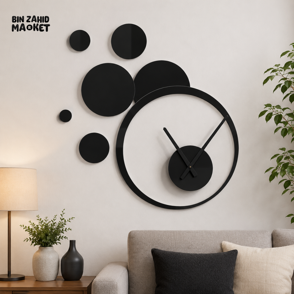 MODERN BLACK CIRCLE BUBBLE DESIGN WALL CLOCK