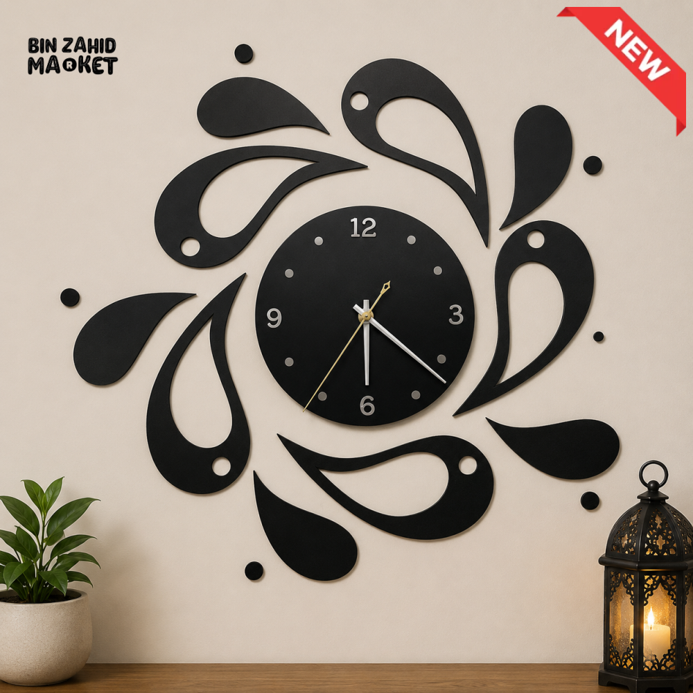 MODERN BLACK FLORAL SWIRL DECORATIVE WALL CLOCK