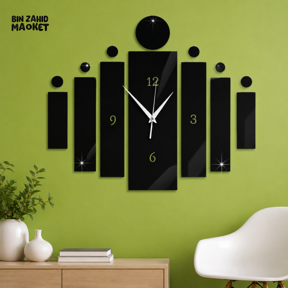 MODERN BLACK GEOMETRIC 3D MIRROR WALL CLOCK