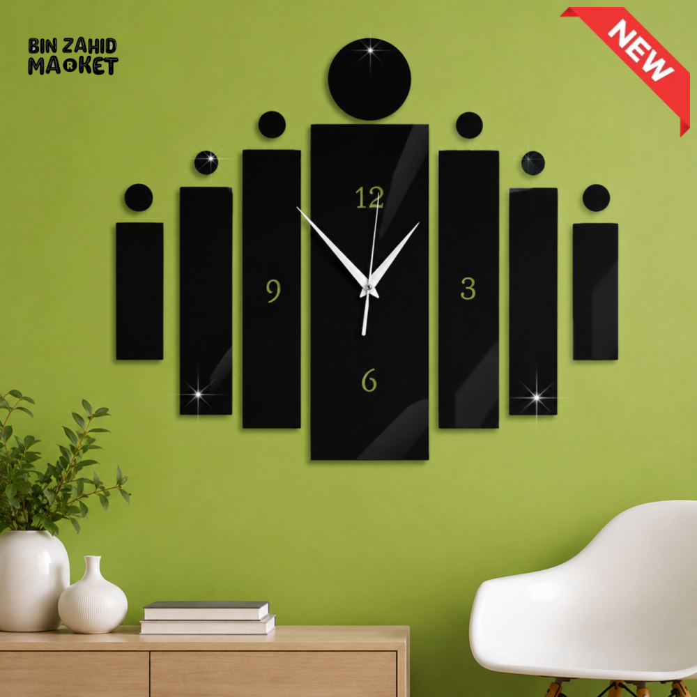 MODERN BLACK GEOMETRIC 3D MIRROR WALL CLOCK