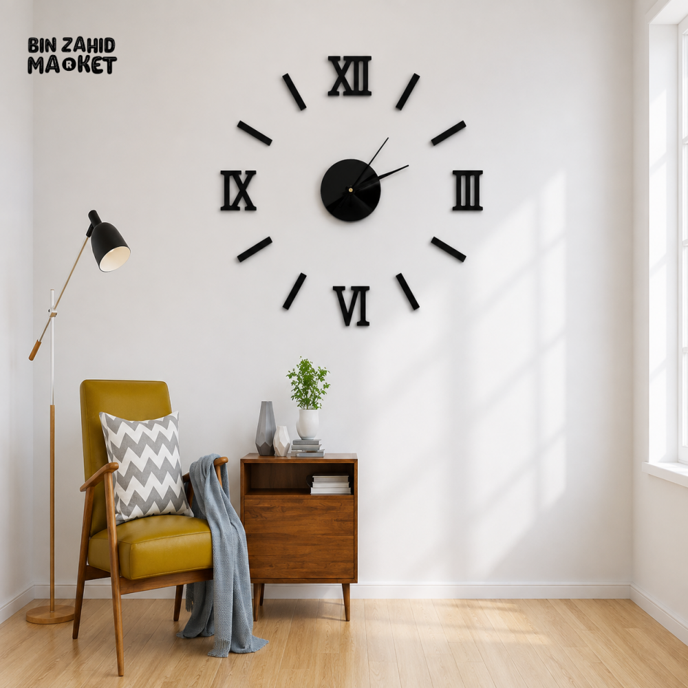 MODERN BLACK ROMAN NUMERAL DIY LARGE WALL CLOCK