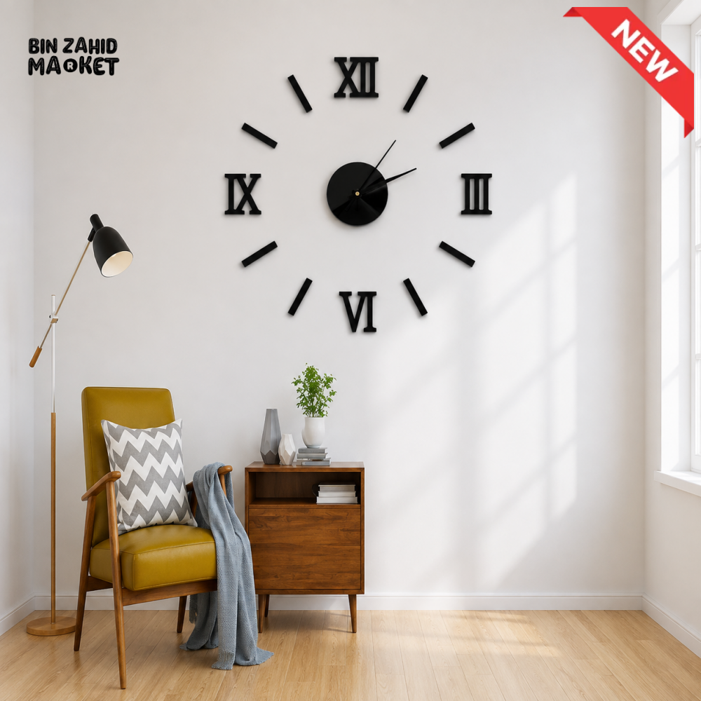 MODERN BLACK ROMAN NUMERAL DIY LARGE WALL CLOCK