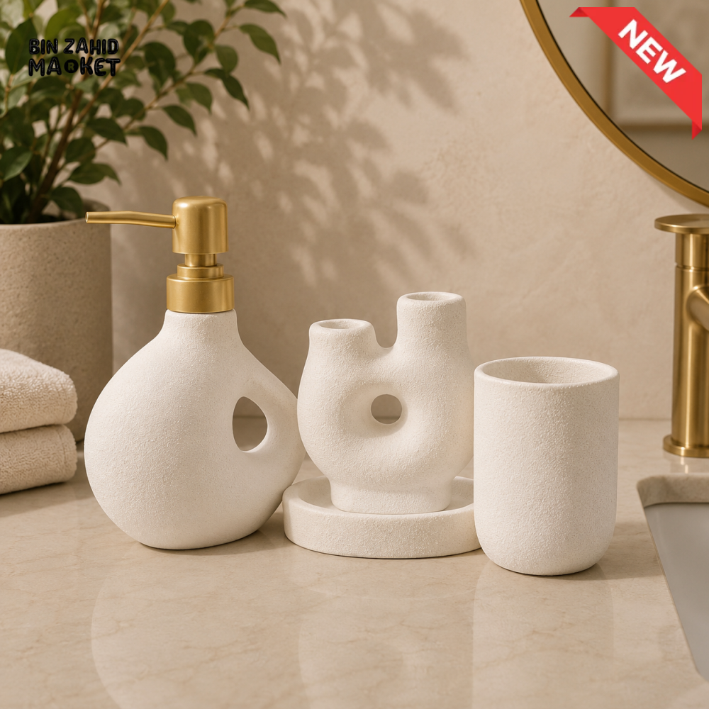 MODERN CERAMIC BATHROOM ACCESSORIES SET WITH SOAP DISPENSER