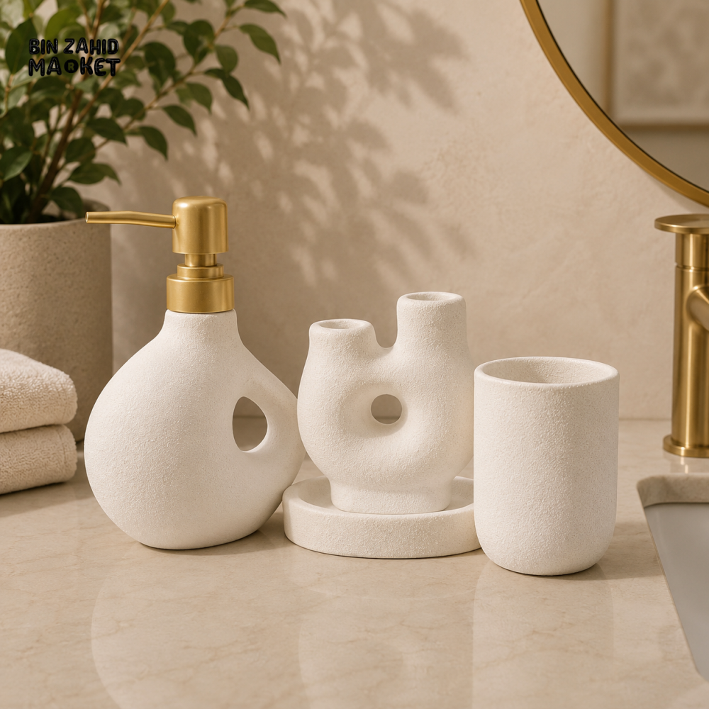 MODERN CERAMIC BATHROOM ACCESSORIES SET WITH SOAP DISPENSER