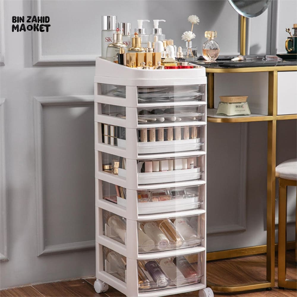 MODERN COSMETIC & MAKEUP ORGAZNIZER CART WITH HANDLE & LOCKABLE WHEELS