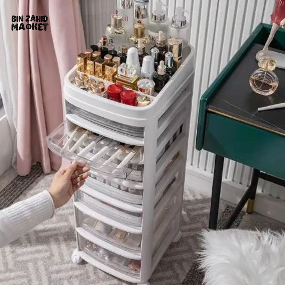 MODERN COSMETIC & MAKEUP ORGAZNIZER CART WITH HANDLE & LOCKABLE WHEELS