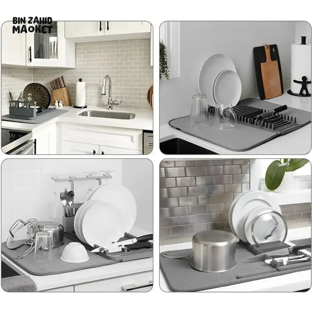 MODERN DISH DRYING RACK WITH MICROFIBRE MAT