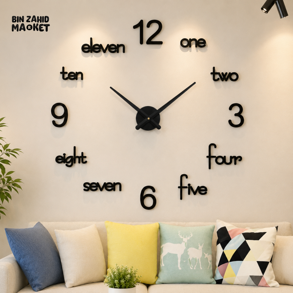 MODERN DIY NUMBER & WORD LARGE WALL CLOCK