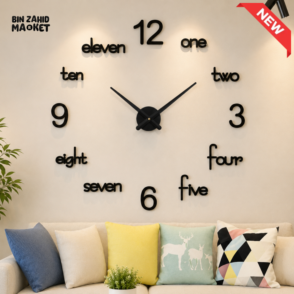 MODERN DIY NUMBER & WORD LARGE WALL CLOCK