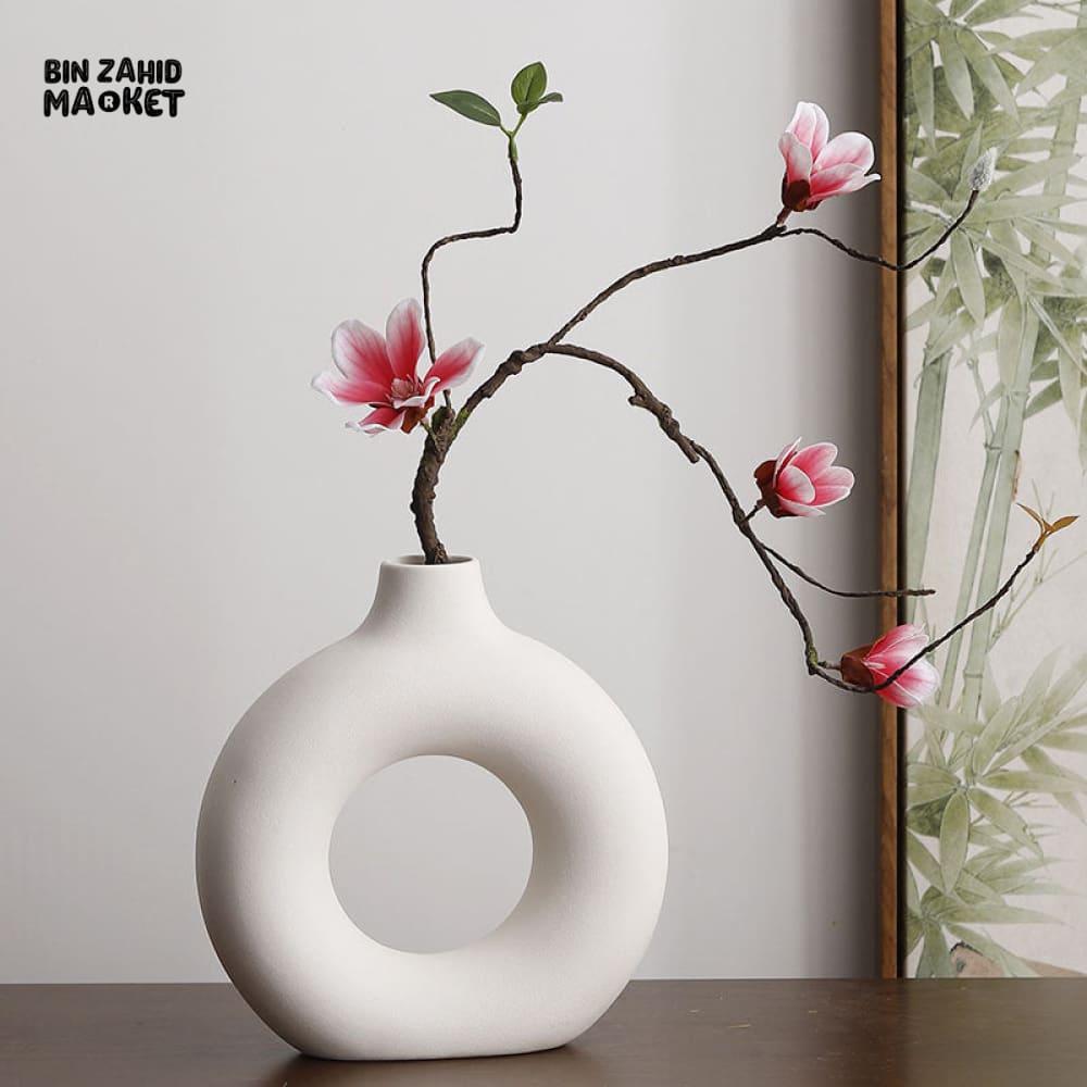 MODERN DONUT SHAPE CERAMIC DECOR VASE - WHITE