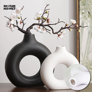 MODERN DONUT SHAPE CERAMIC DECOR VASE - WHITE