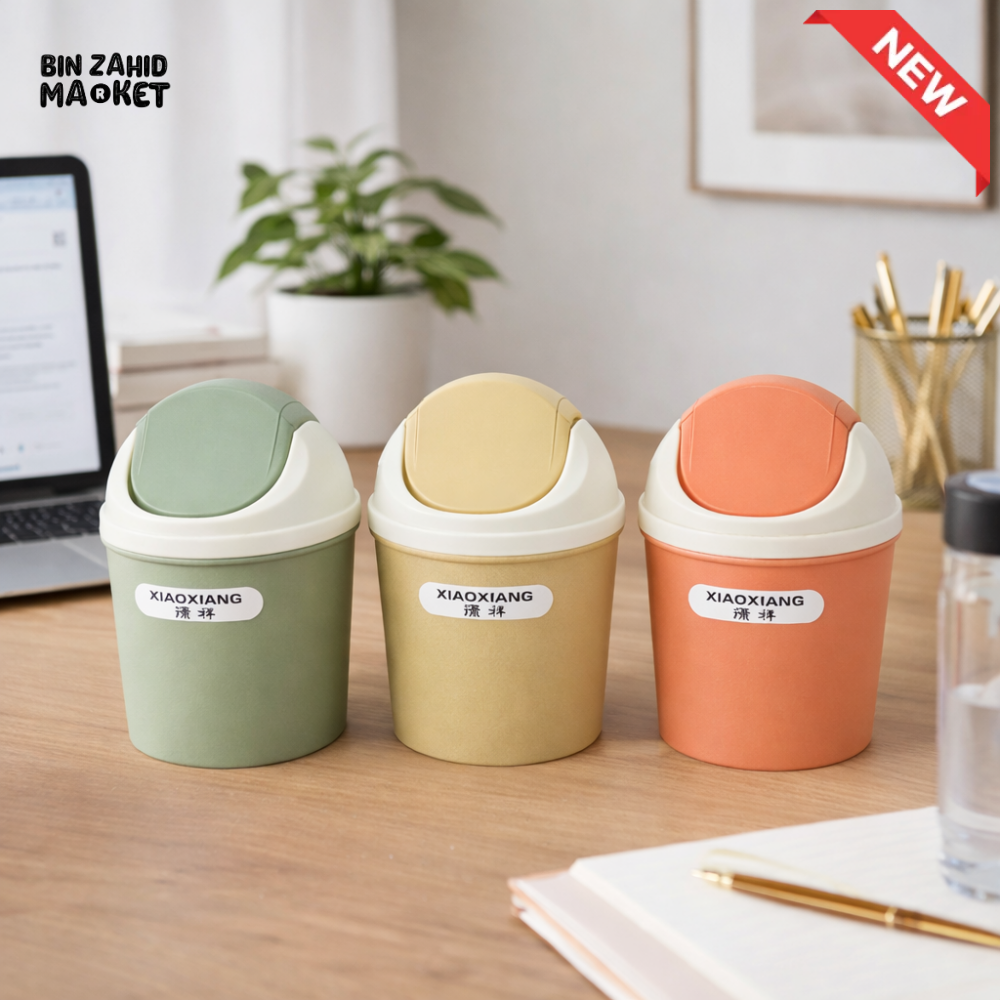MODERN FLIP-TOP DESKTOP DUSTBIN – COMPACT OFFICE & STUDY TABLE TRASH CAN