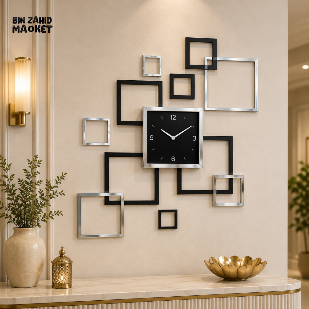 MODERN GEOMETRIC SQUARE FRAME WALL CLOCK