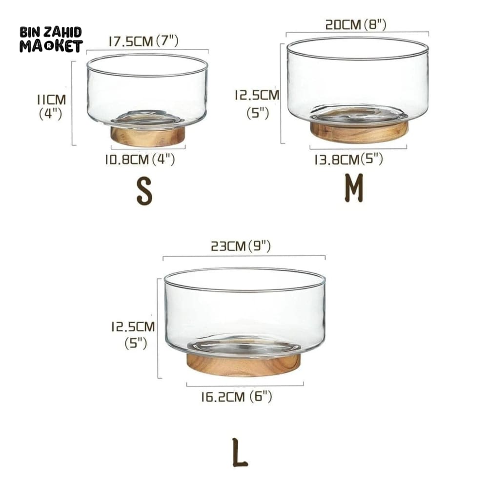 MODERN GLASS BOWL WITH PREMIUM WOODEN BASE