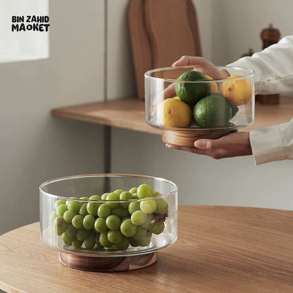 MODERN GLASS BOWL WITH PREMIUM WOODEN BASE