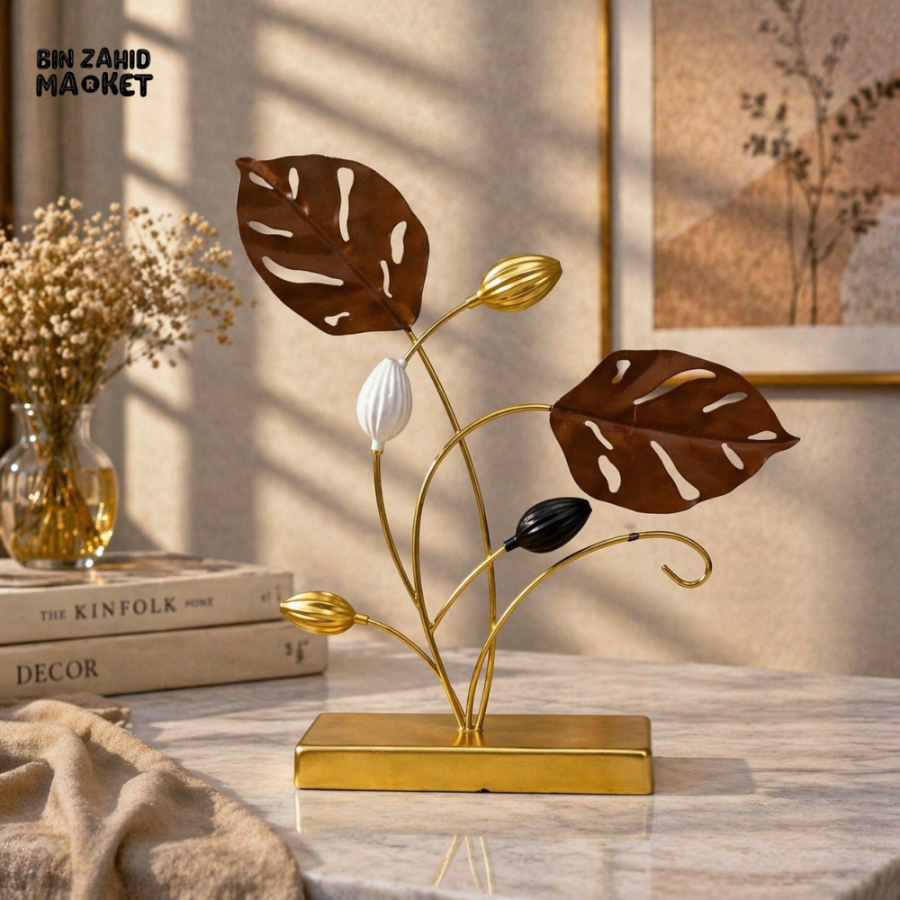 MODERN GOLD & BROWN METAL LEAF TABLE DECOR SHOWPIECE – ELEGANT HOME DECOR ACCENT FOR LIVING ROOM & TABLETOP