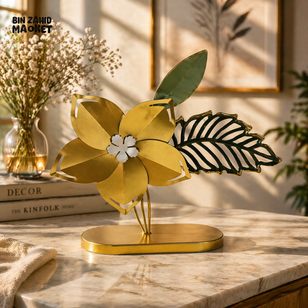 MODERN GOLD METAL FLOWER TABLE DECOR WITH LEAF DESIGN