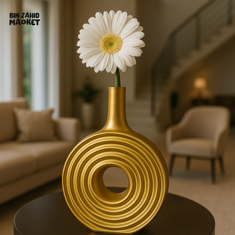 MODERN GOLDEN CERAMIC VASE – LUXURY TABLE DECOR ACCENT - GOLDEN