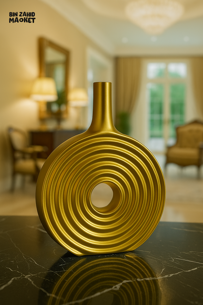 MODERN GOLDEN CERAMIC VASE – LUXURY TABLE DECOR ACCENT - GOLDEN