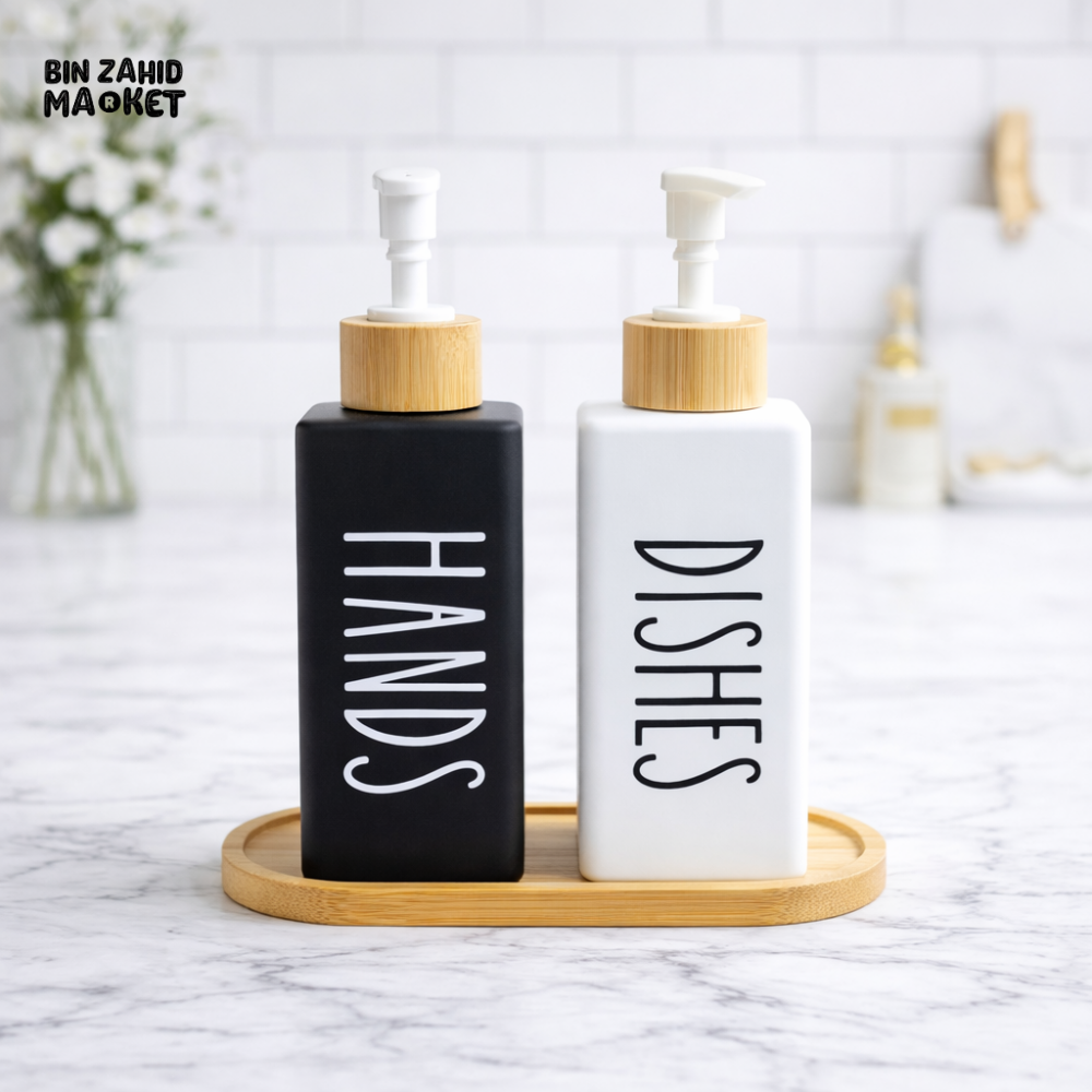 MODERN HAND & DISH SOAP DISPENSER SET – BLACK & WHITE DESIGN