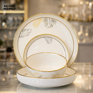 MODERN LEAF DESIGN CERAMIC TABLEWARE SET 24 PIECES - WHITE GOLD