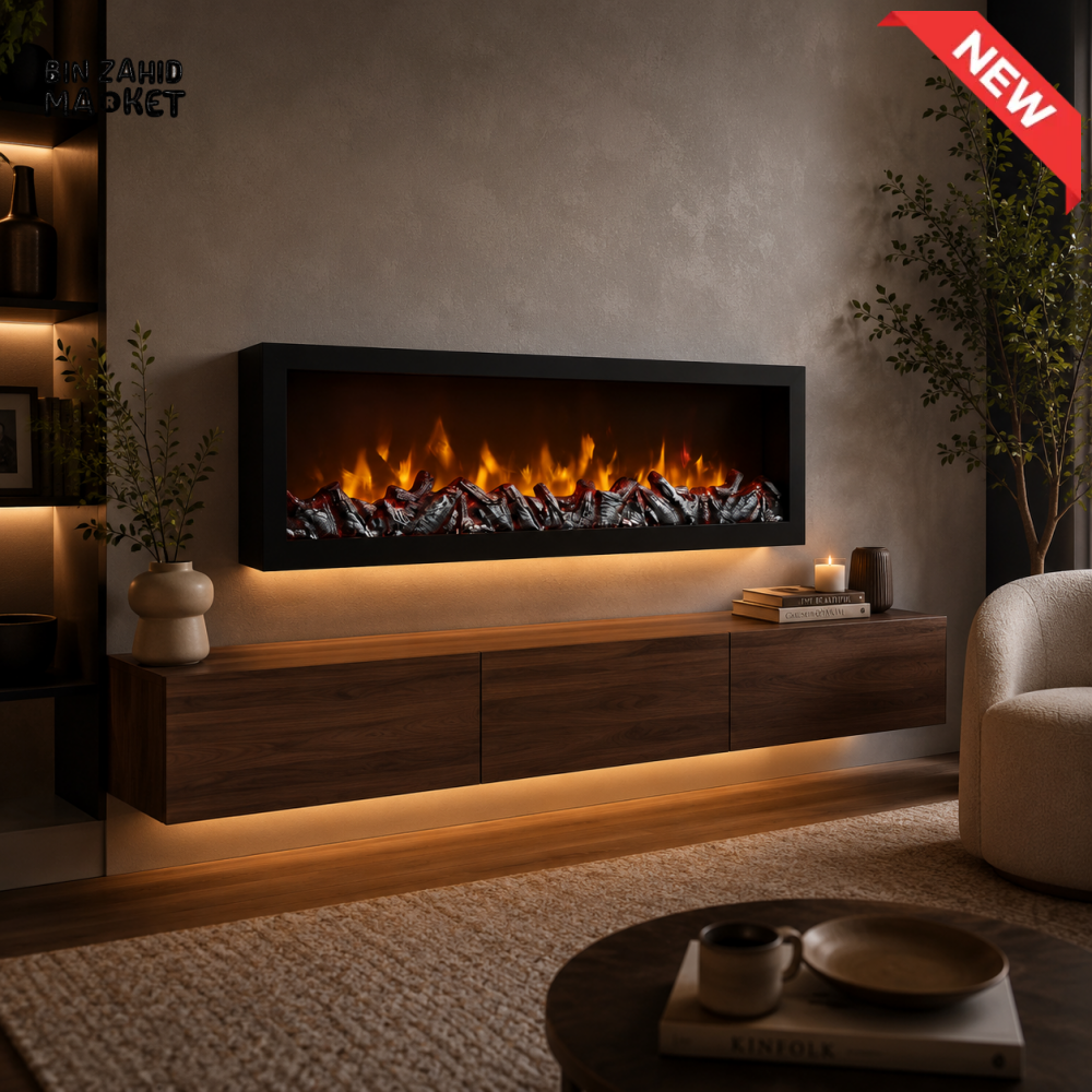 MODERN LINEAR LED ELECTRIC FIREPLACE - Width: 4 Feet 48 Inches- Height: 1.2 Feet 14.4 Inches