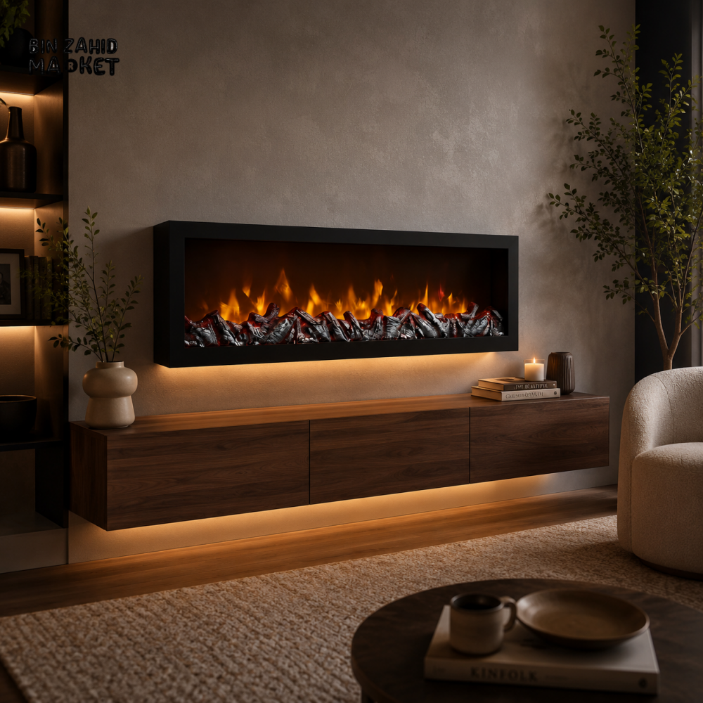 MODERN LINEAR LED ELECTRIC FIREPLACE - Width: 4 Feet 48 Inches- Height: 1.2 Feet 14.4 Inches