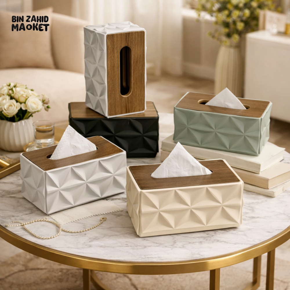 MODERN LUXURY TISSUE BOX HOLDER WITH WOOD TOP – HOME DECOR