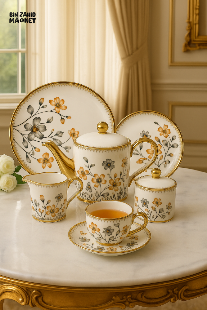 MODERN PRINTED 24 PIECES BONE CHINA TEA SET – LUXURY TEA CUP & SAUCER SET - 2806-001