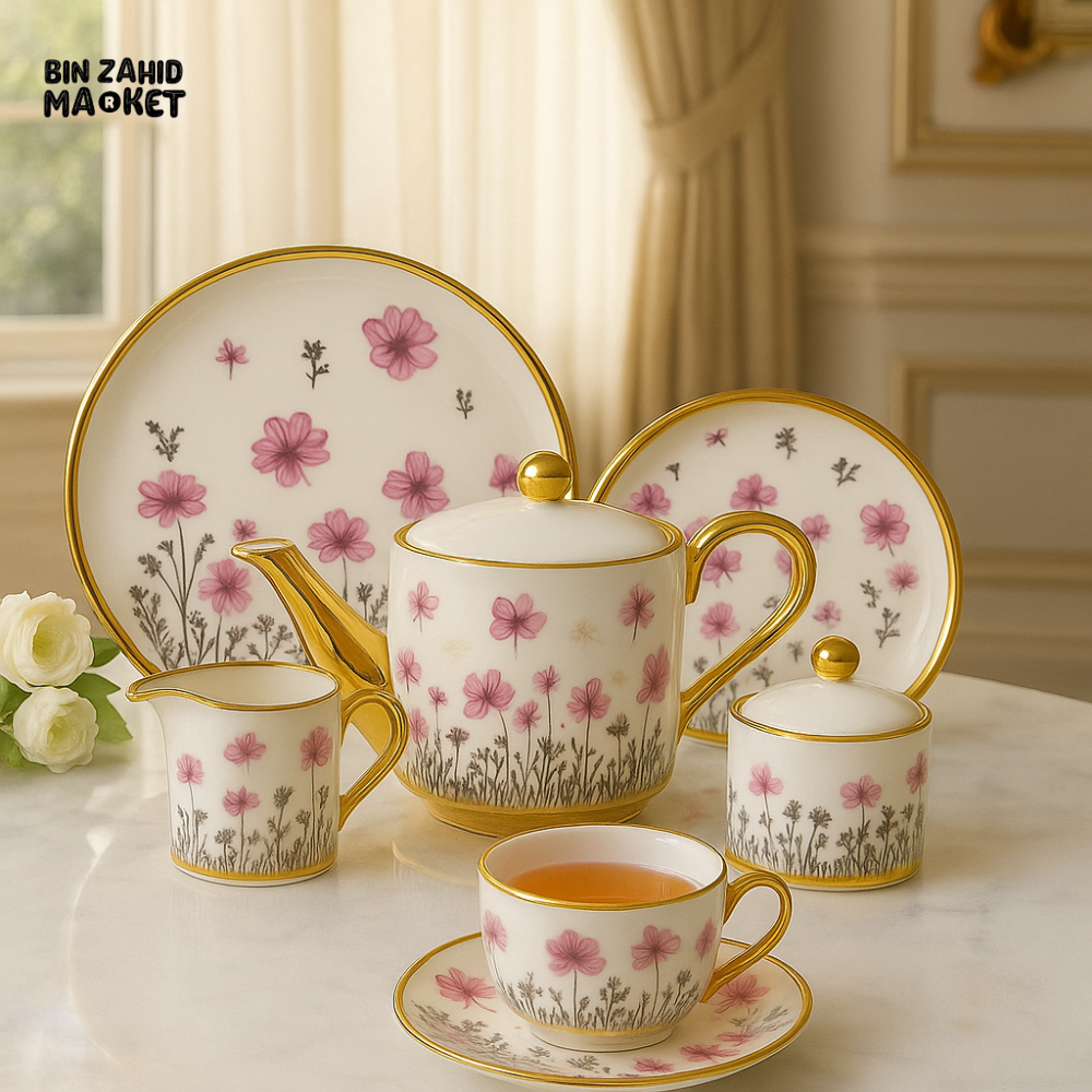 MODERN PRINTED 24 PIECES BONE CHINA TEA SET – LUXURY TEA CUP & SAUCER SET - 2806-004