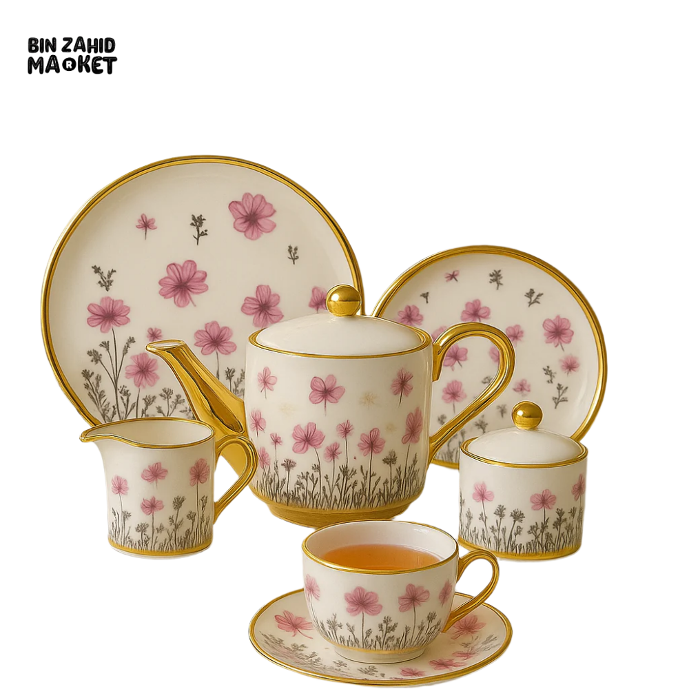 MODERN PRINTED 24 PIECES BONE CHINA TEA SET – LUXURY TEA CUP & SAUCER SET - 2806-004