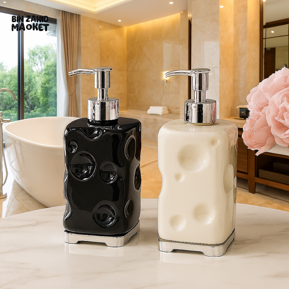 MODERN REUSABLE BATHROOM SOAP DISPENSER – CLEAR REFILLABLE HAND PUMP BOTTLE FOR HOME USE - BLACK