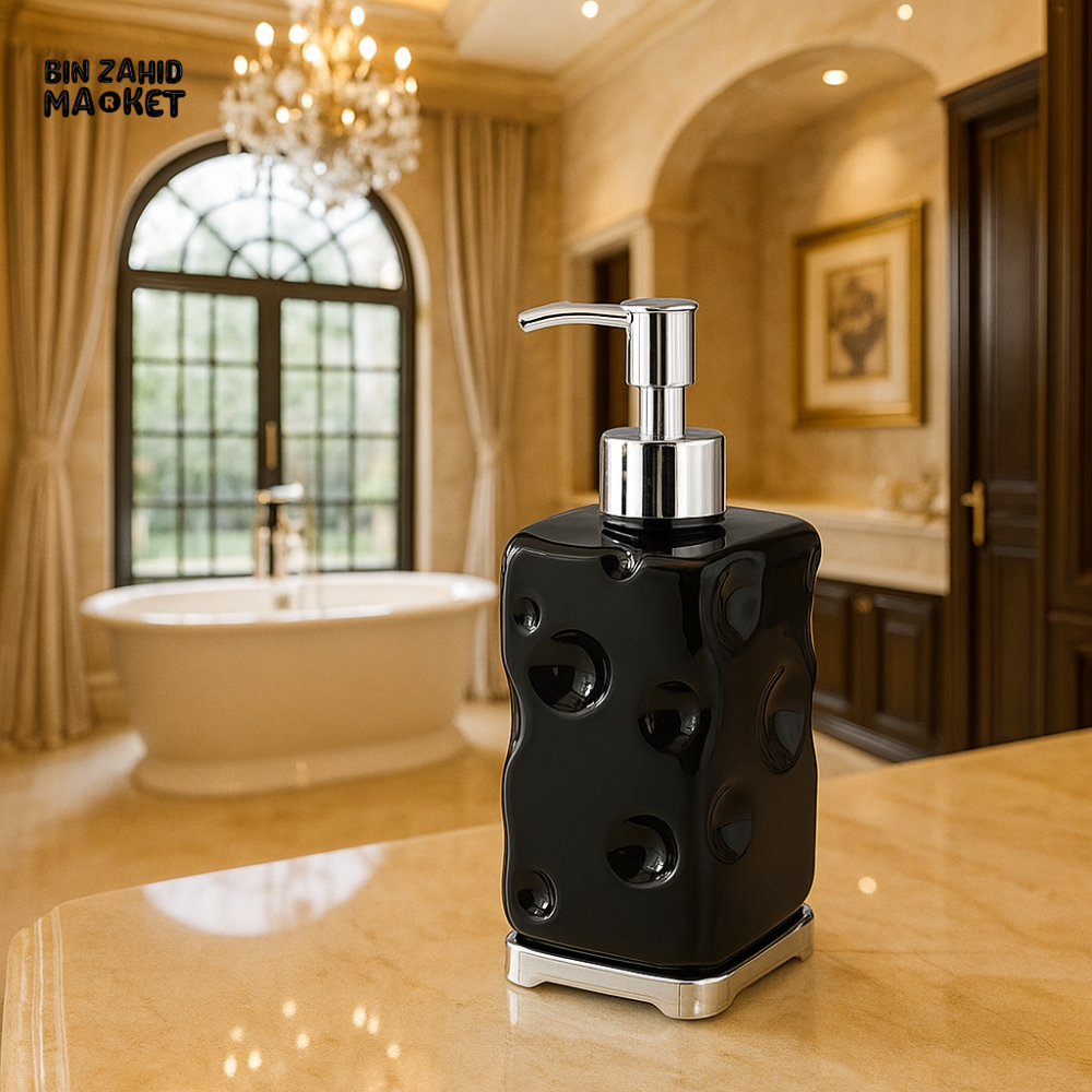 MODERN REUSABLE BATHROOM SOAP DISPENSER – CLEAR REFILLABLE HAND PUMP BOTTLE FOR HOME USE - BLACK