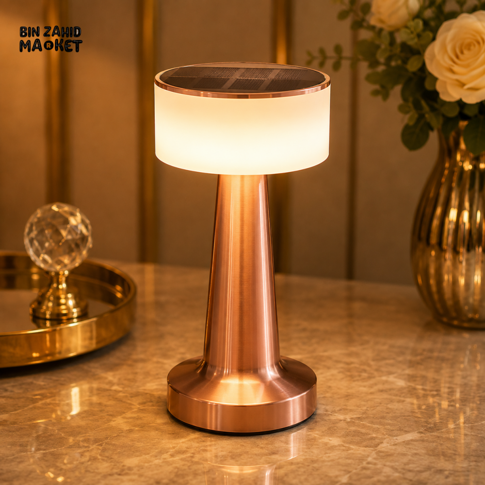 MODERN ROSE GOLD LED TABLE LAMP WITH FROSTED LIGHT SHADE