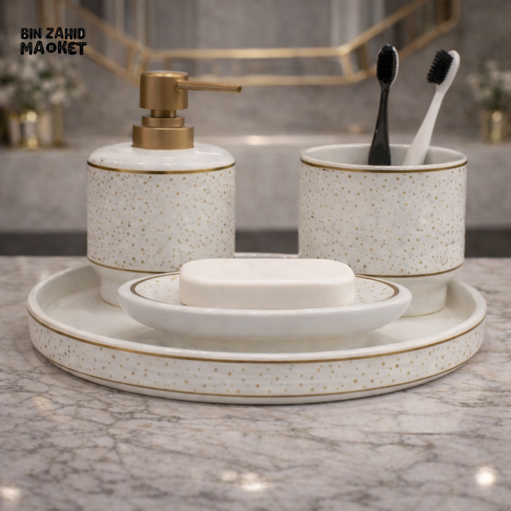 MODERN SPECKLED CERAMIC BATHROOM DECOR SET