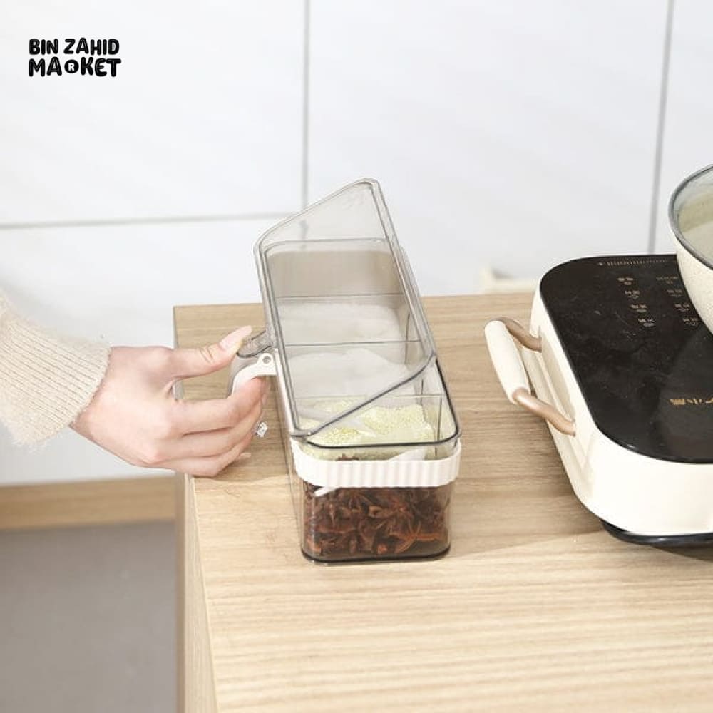 MODERN SPICE STORAGE BOX – MULTI-SECTION CONDIMENT JAR SET WITH TRANSPARENT LID