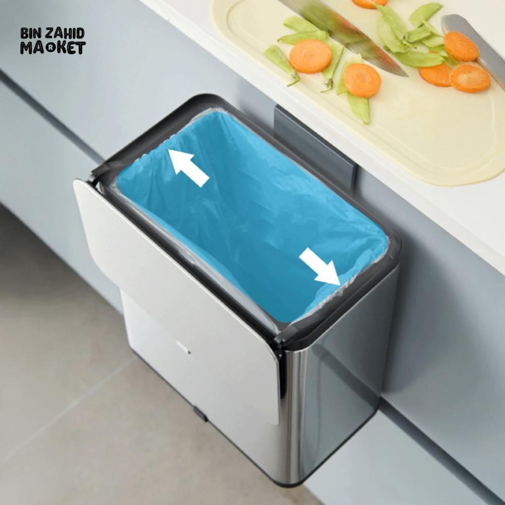 MODERN STAINLESS STEEL HANGING KITCHEN TRASH CAN – WALL & CABINET MOUNT COMPOST BIN WITH LID