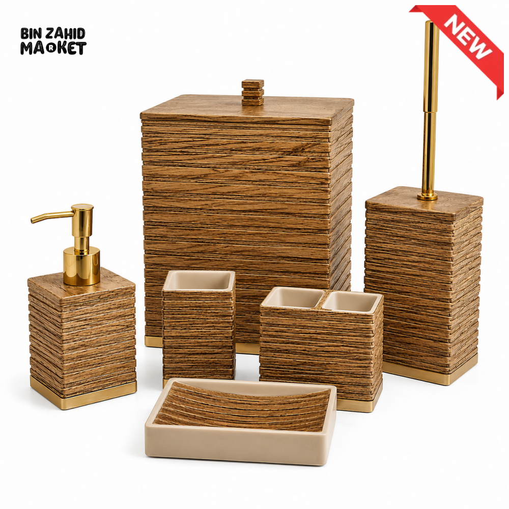 MODERN TEXTURED CERAMIC BATHROOM ACCESSORIES SET – 6 PIECES